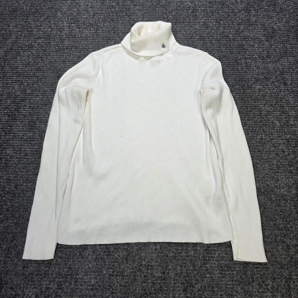 VTG Lauren Ralph Lauren Ribbed Turtleneck Sweater Women's Size Sp White Cotton